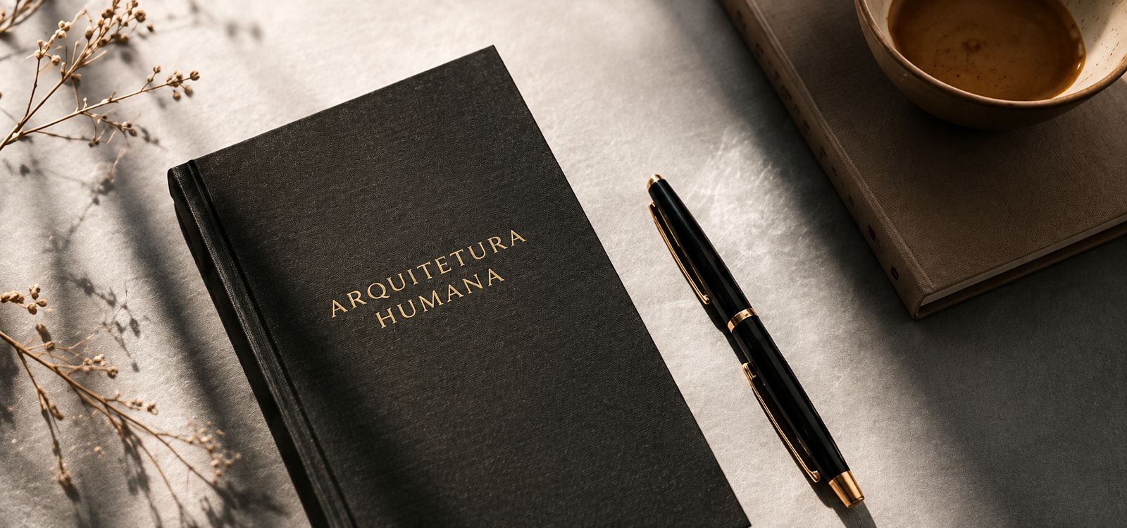 Caderno da Arquitetura Humana sobre linho claro